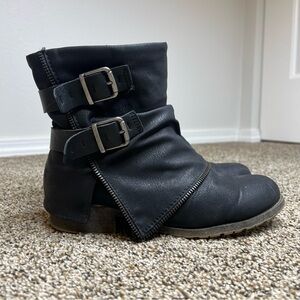 Women’s Black Faux Leather Ankle Buckle Boots